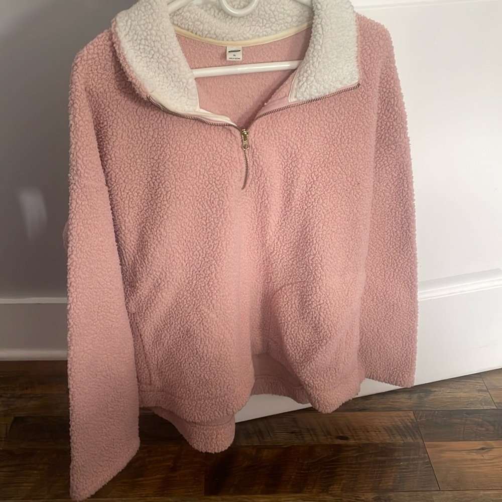 OLD NAVY PINK SHERPA QUARTER ZIP